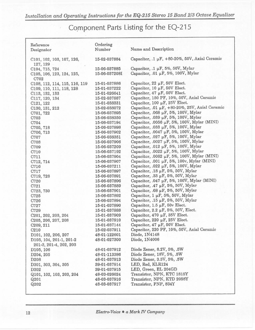 Electro-Voice EQ-215 manual 