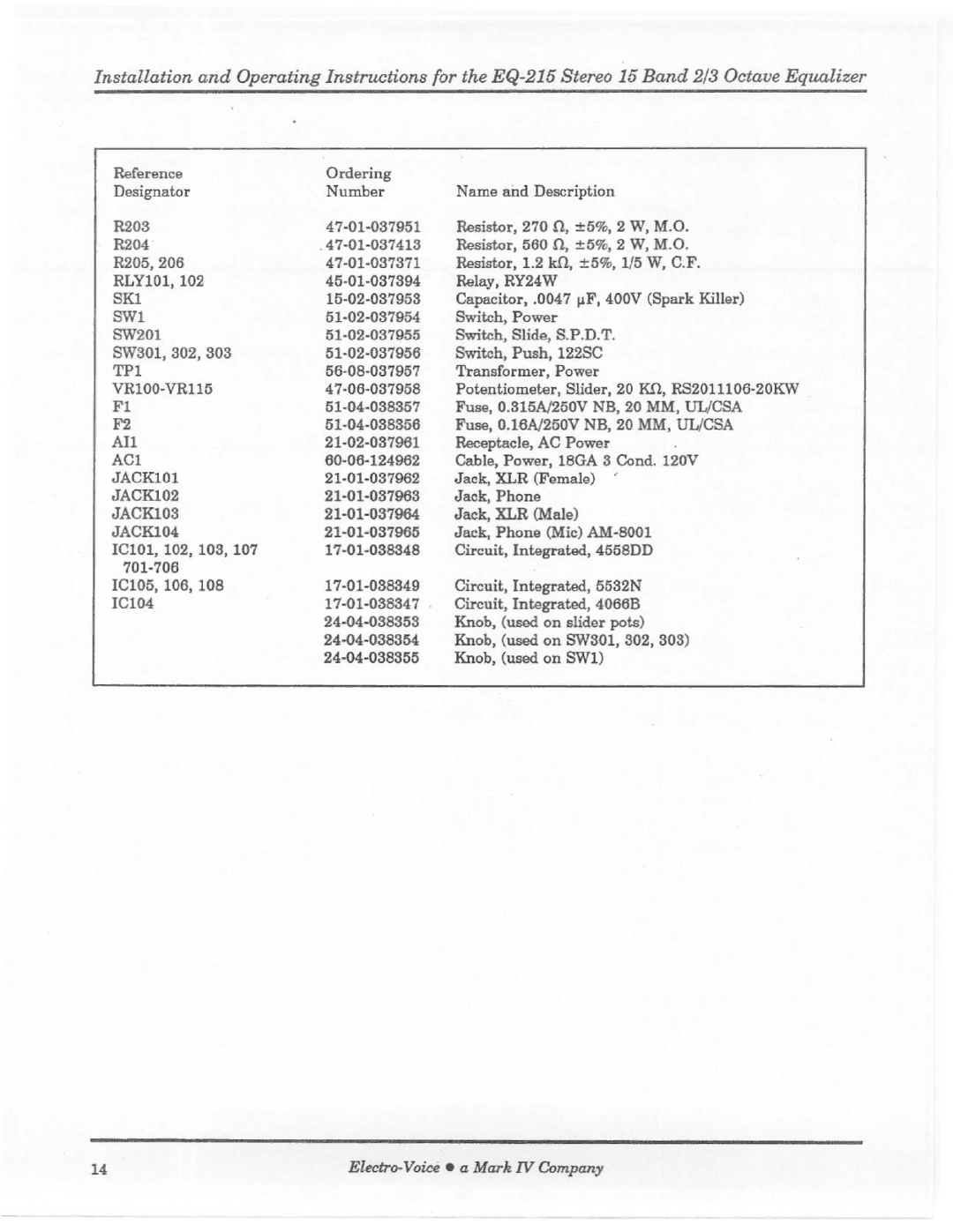 Electro-Voice EQ-215 manual 