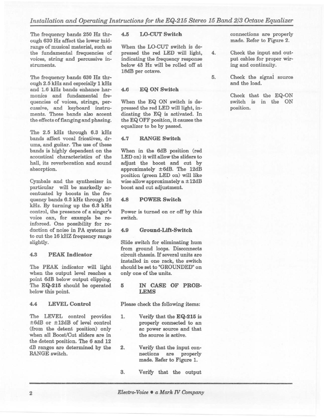 Electro-Voice EQ-215 manual 