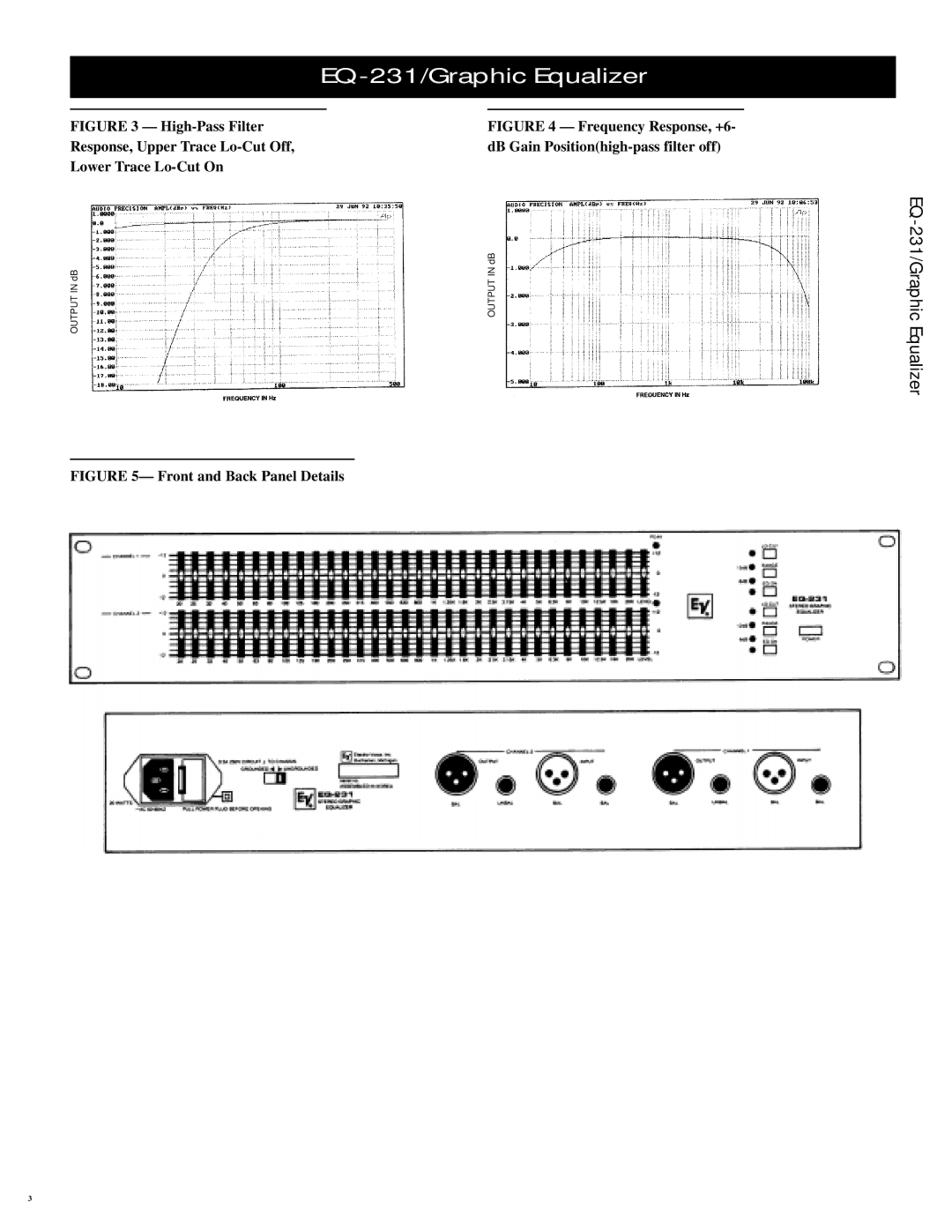 Electro-Voice EQ-231 specifications Front and Back Panel Details 