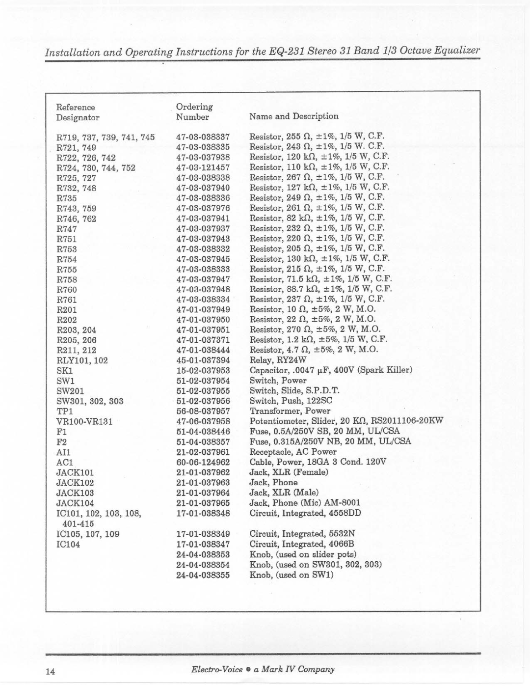 Electro-Voice EQ-231 manual 