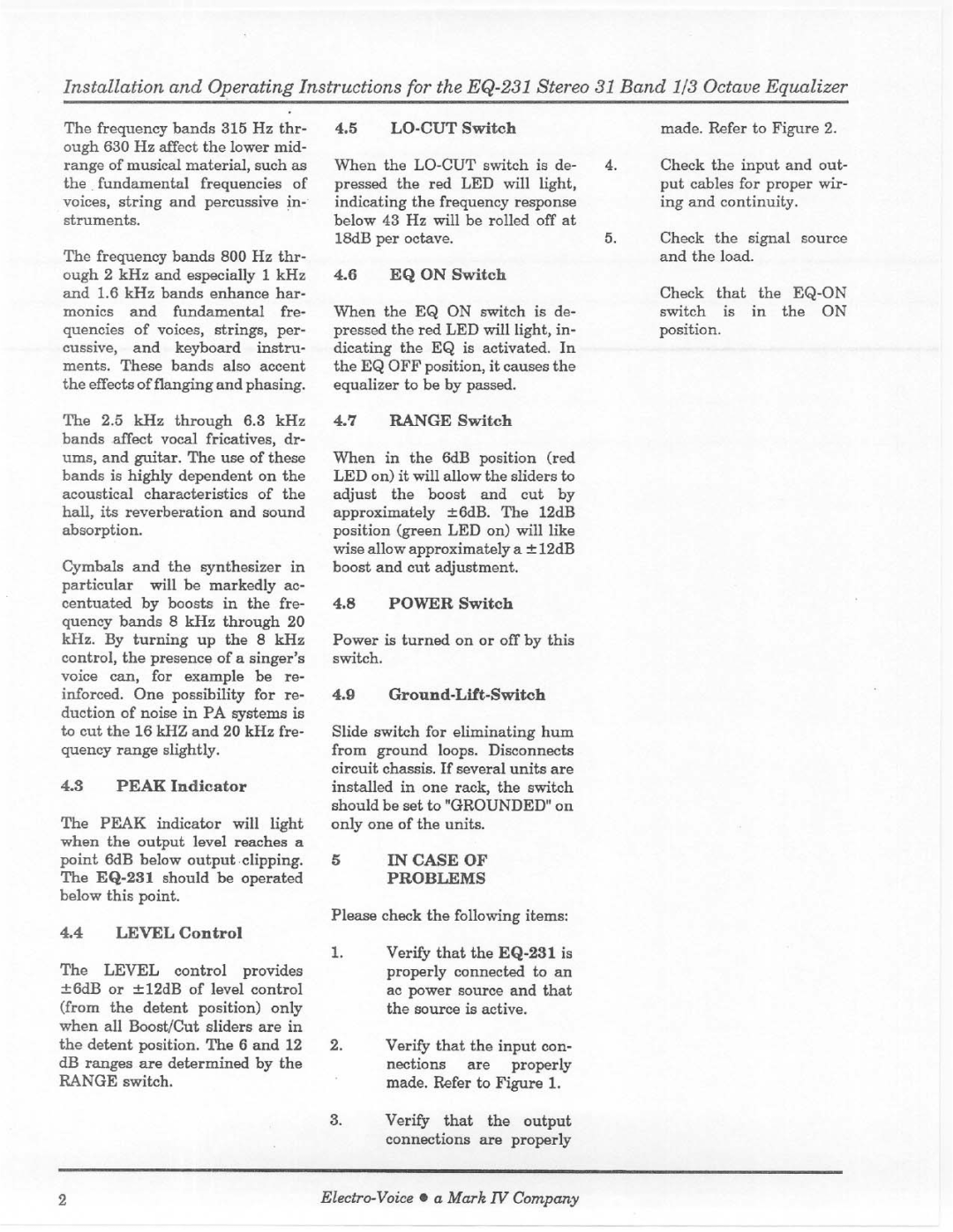 Electro-Voice EQ-231 manual 