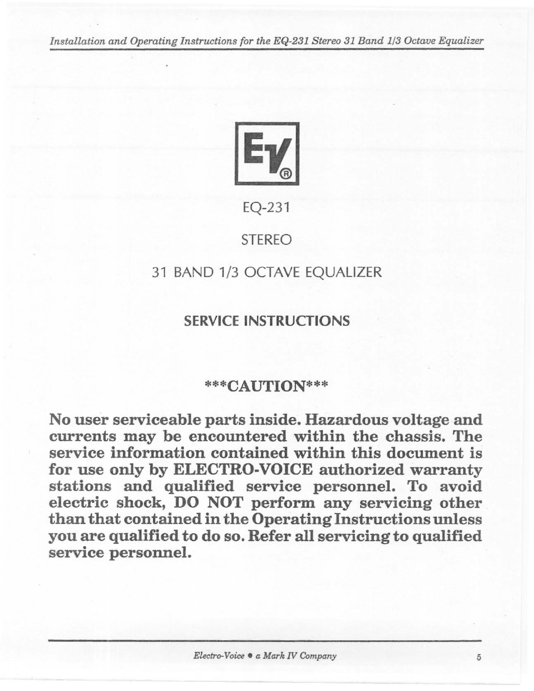 Electro-Voice EQ-231 manual 