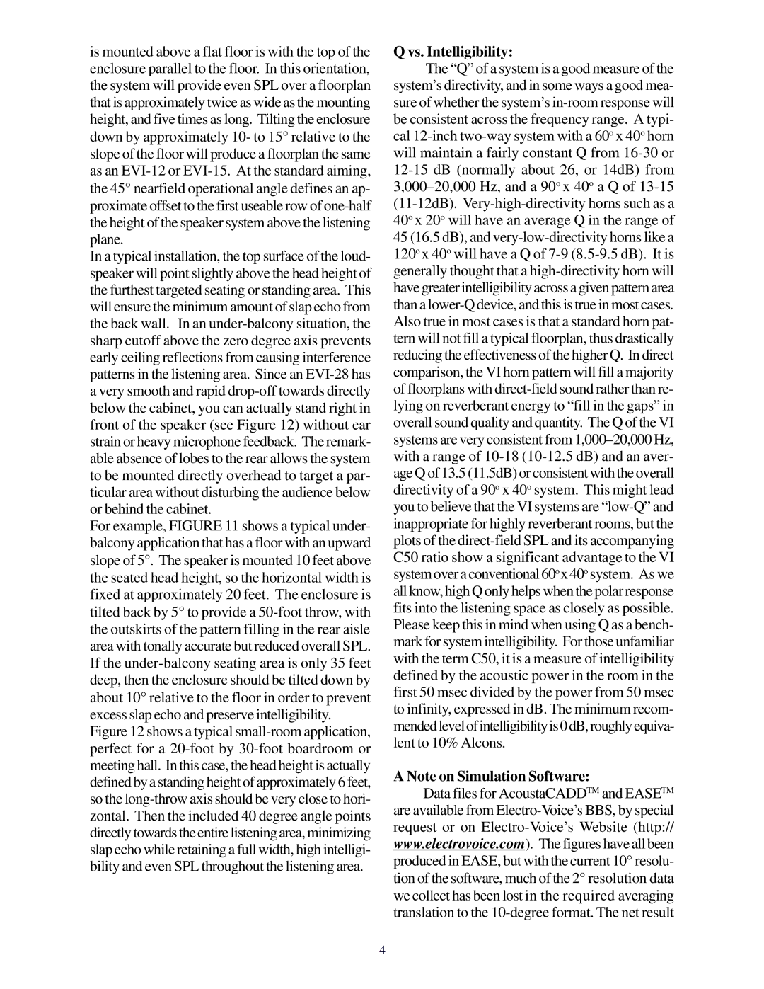 Electro-Voice EVI-15, EVI-28, EVI-12 manual Vs. Intelligibility 