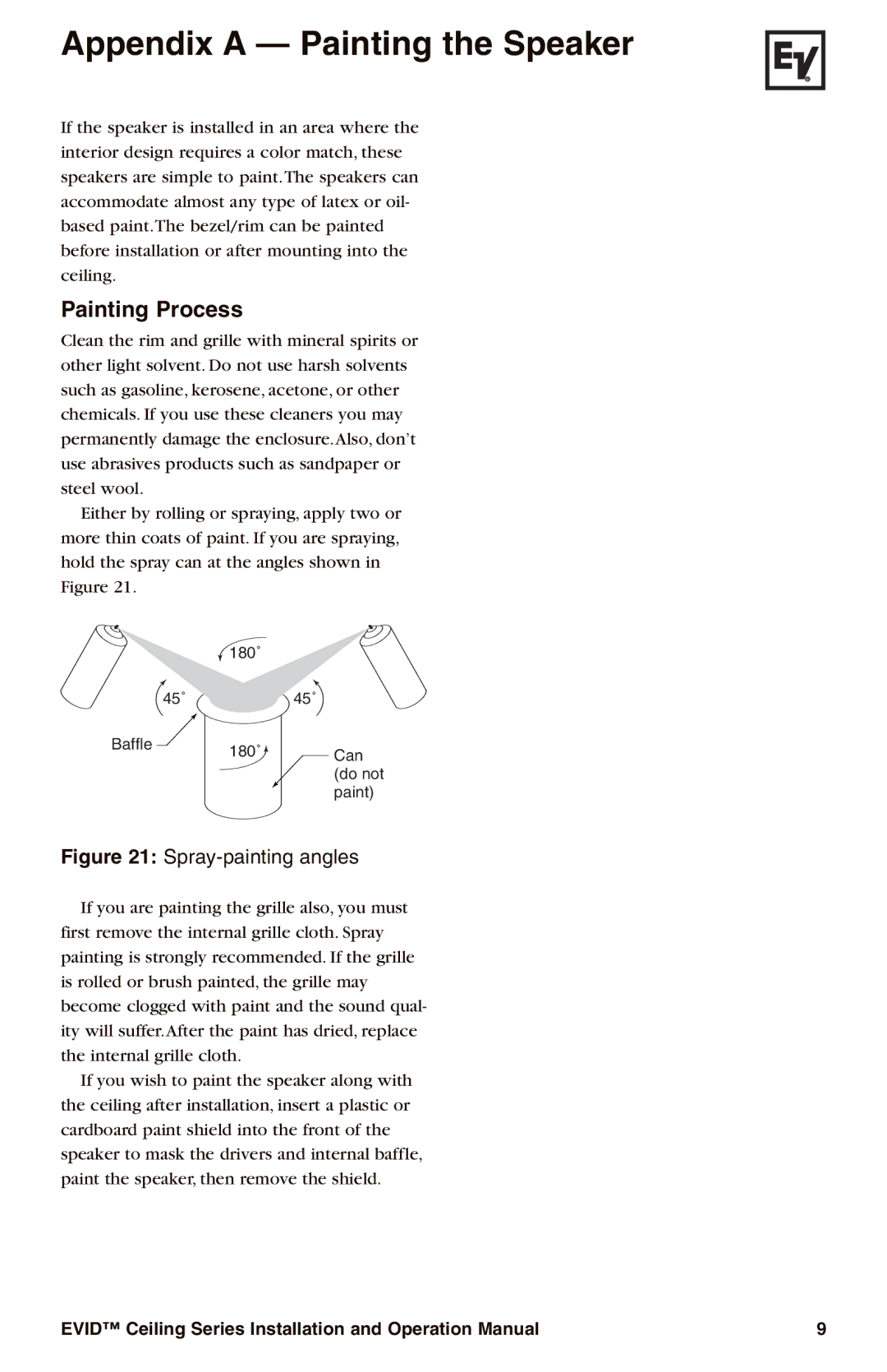 Electro-Voice EVID operation manual Appendix a Painting the Speaker, Painting Process 