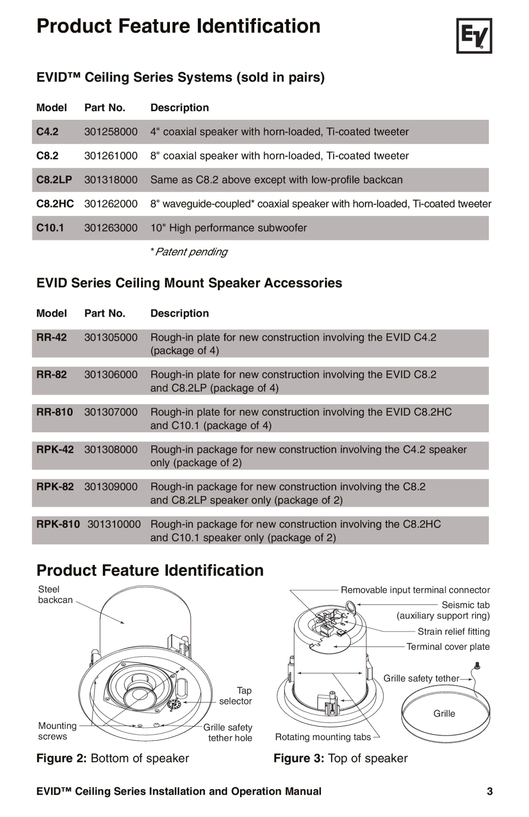 Electro-Voice EVID operation manual Product Feature Identification, Evid Ceiling Series Systems sold in pairs 