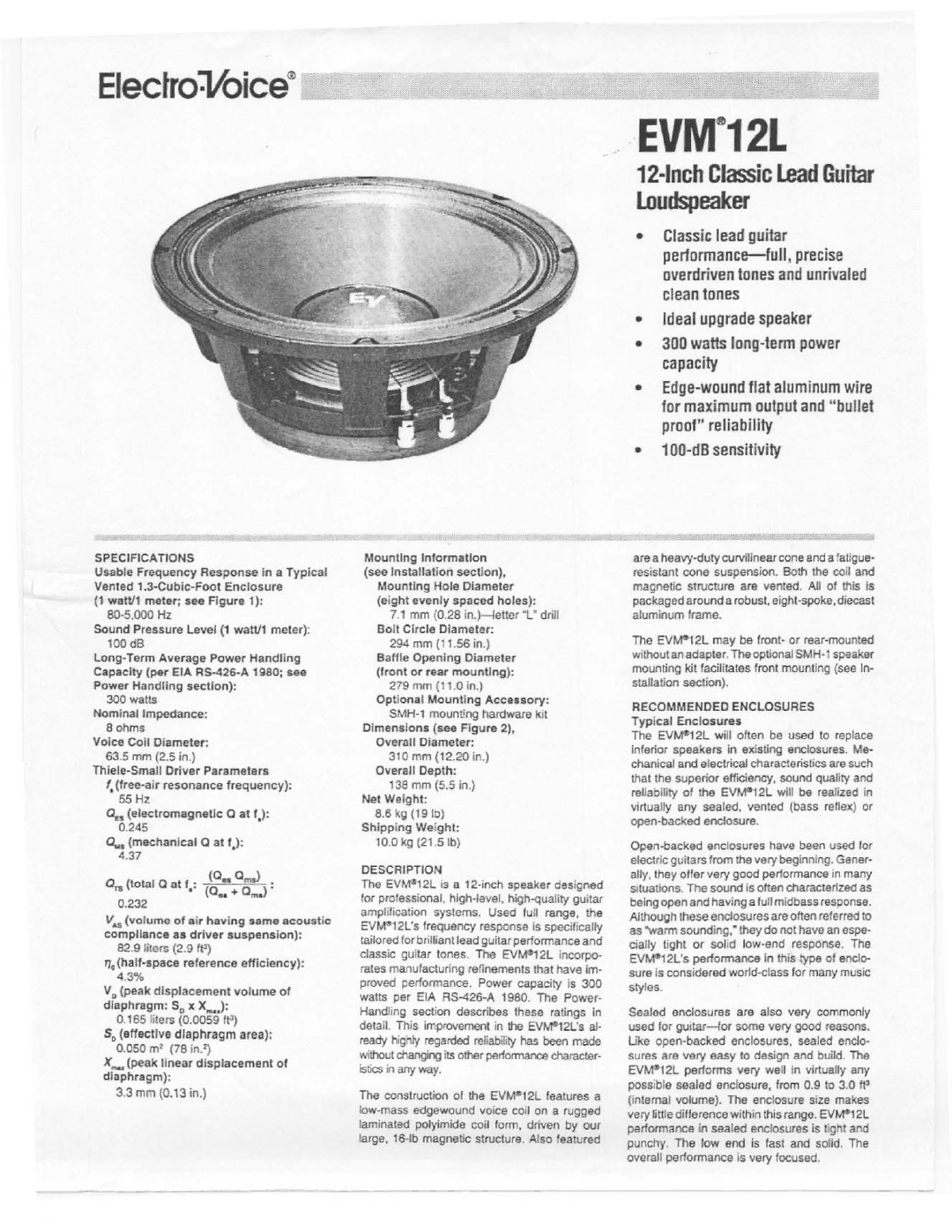 Electro-Voice EVM-12L manual 