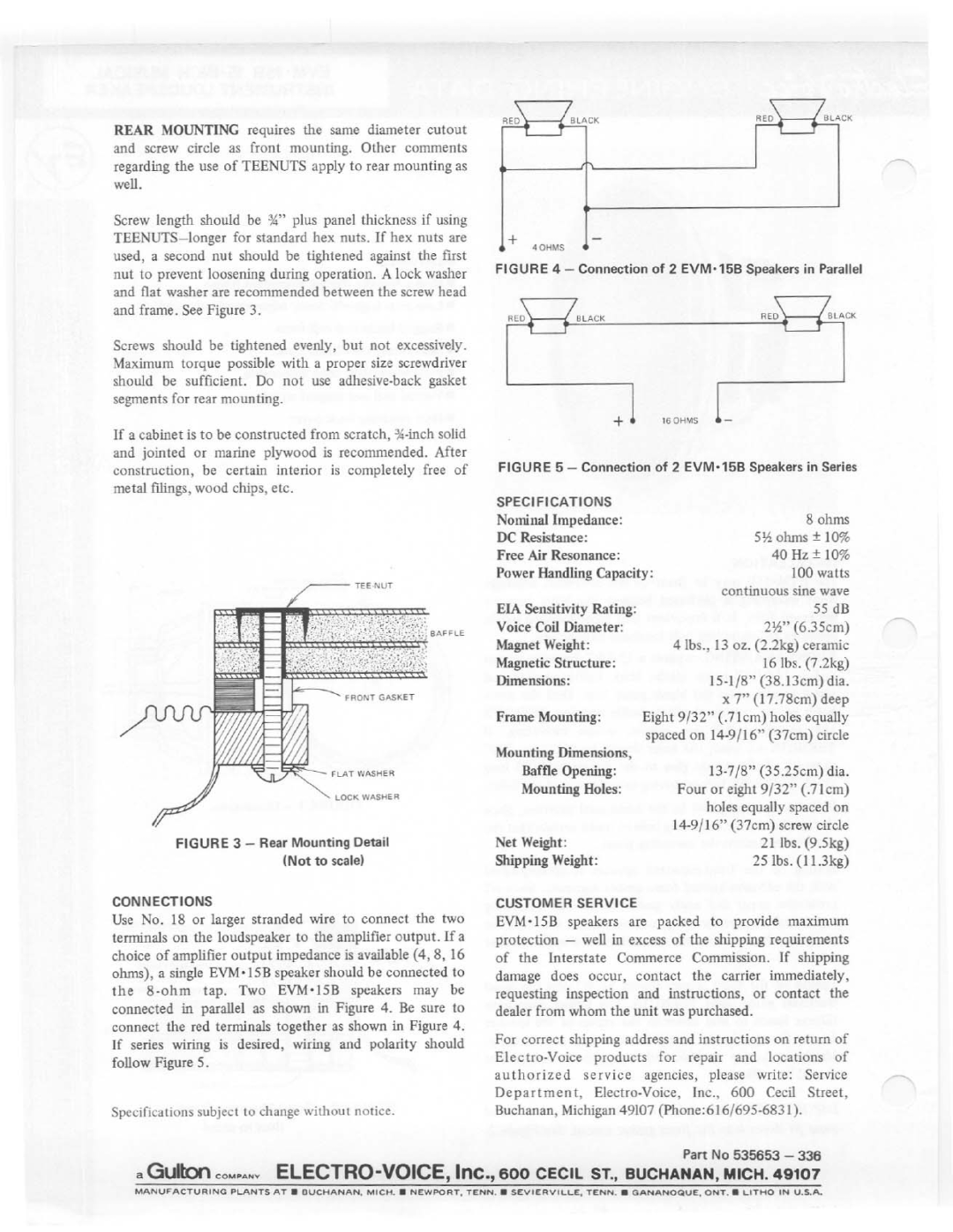 Electro-Voice EVM-15B manual 