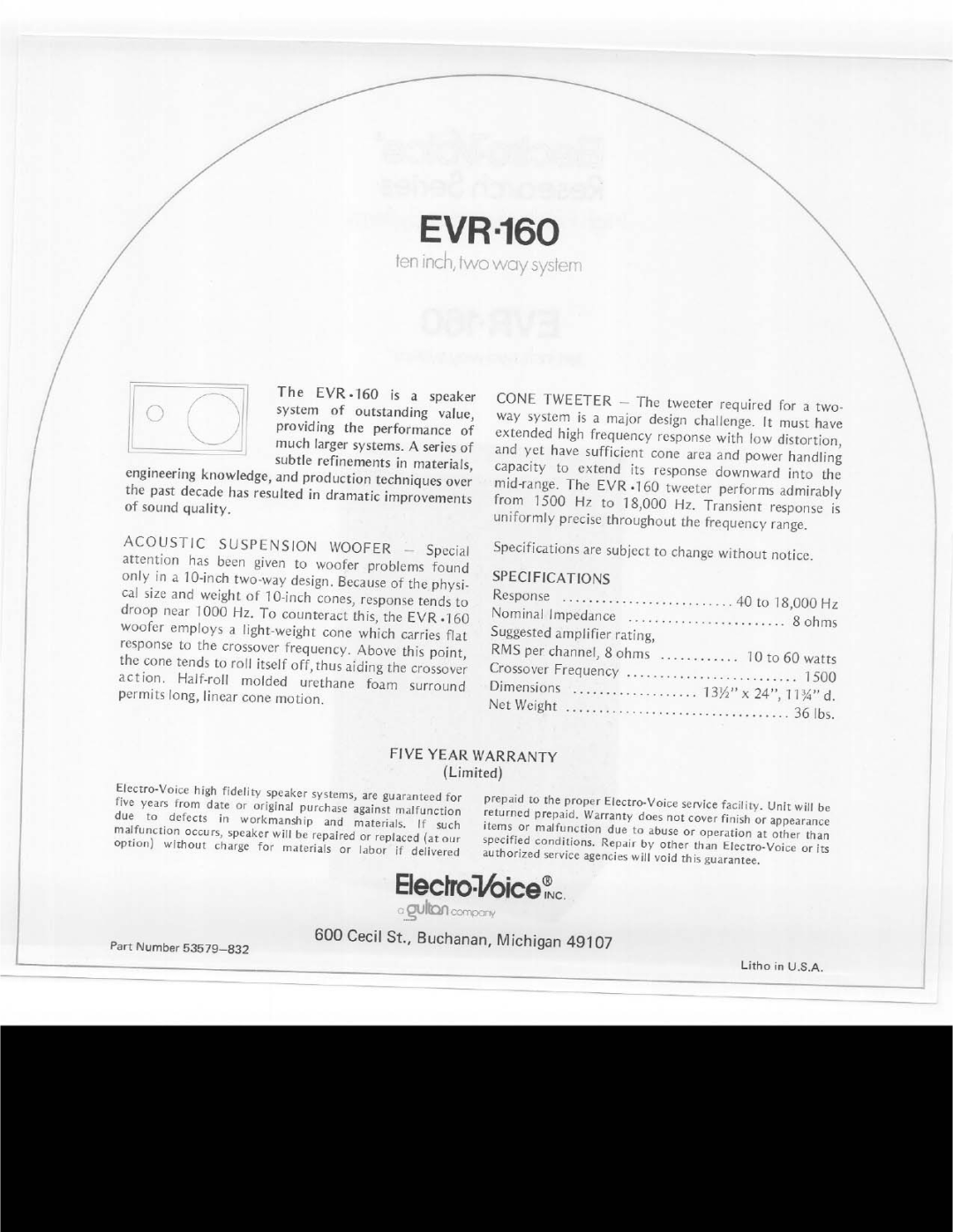 Electro-Voice EVR-160 manual 