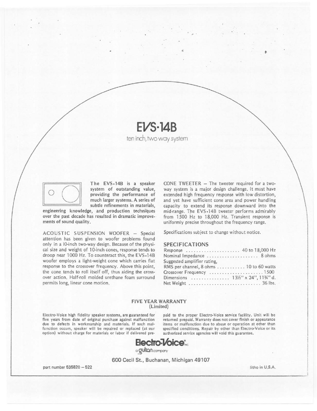 Electro-Voice EVS-14B manual 