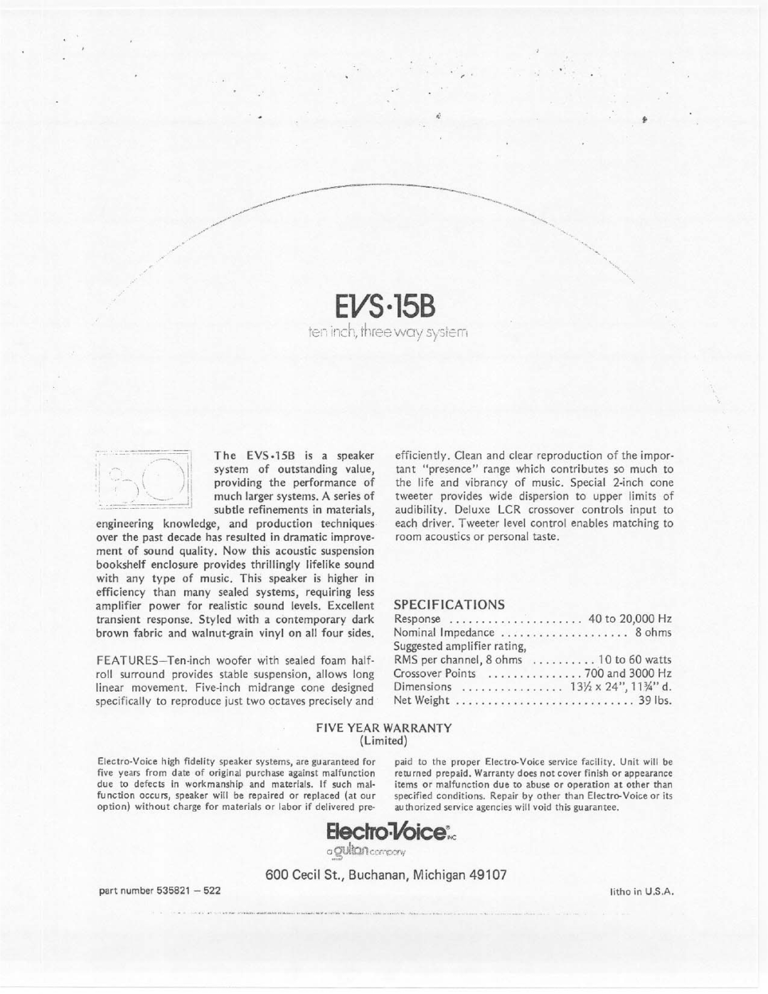 Electro-Voice EVS-15B manual 