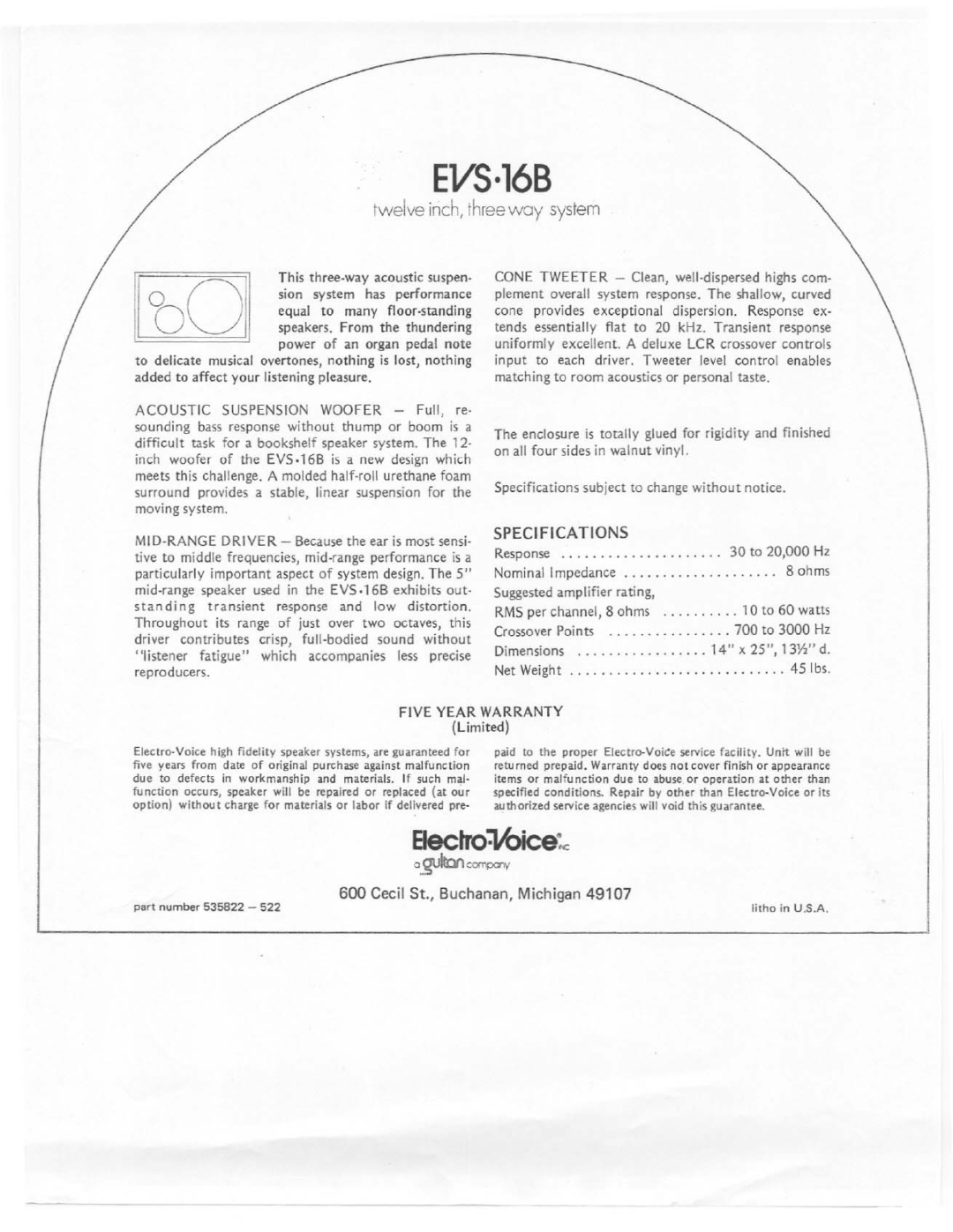Electro-Voice EVS-16B manual 
