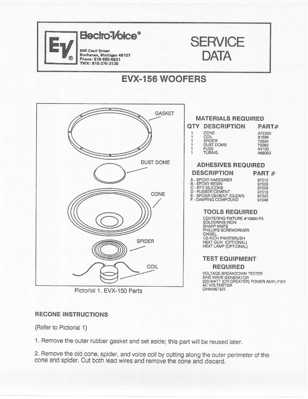 Electro-Voice EVX-156 manual 