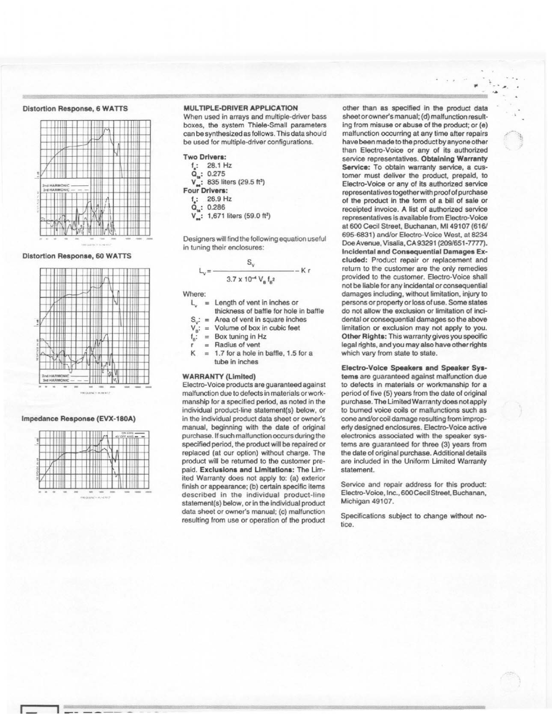 Electro-Voice EVX-180A manual 