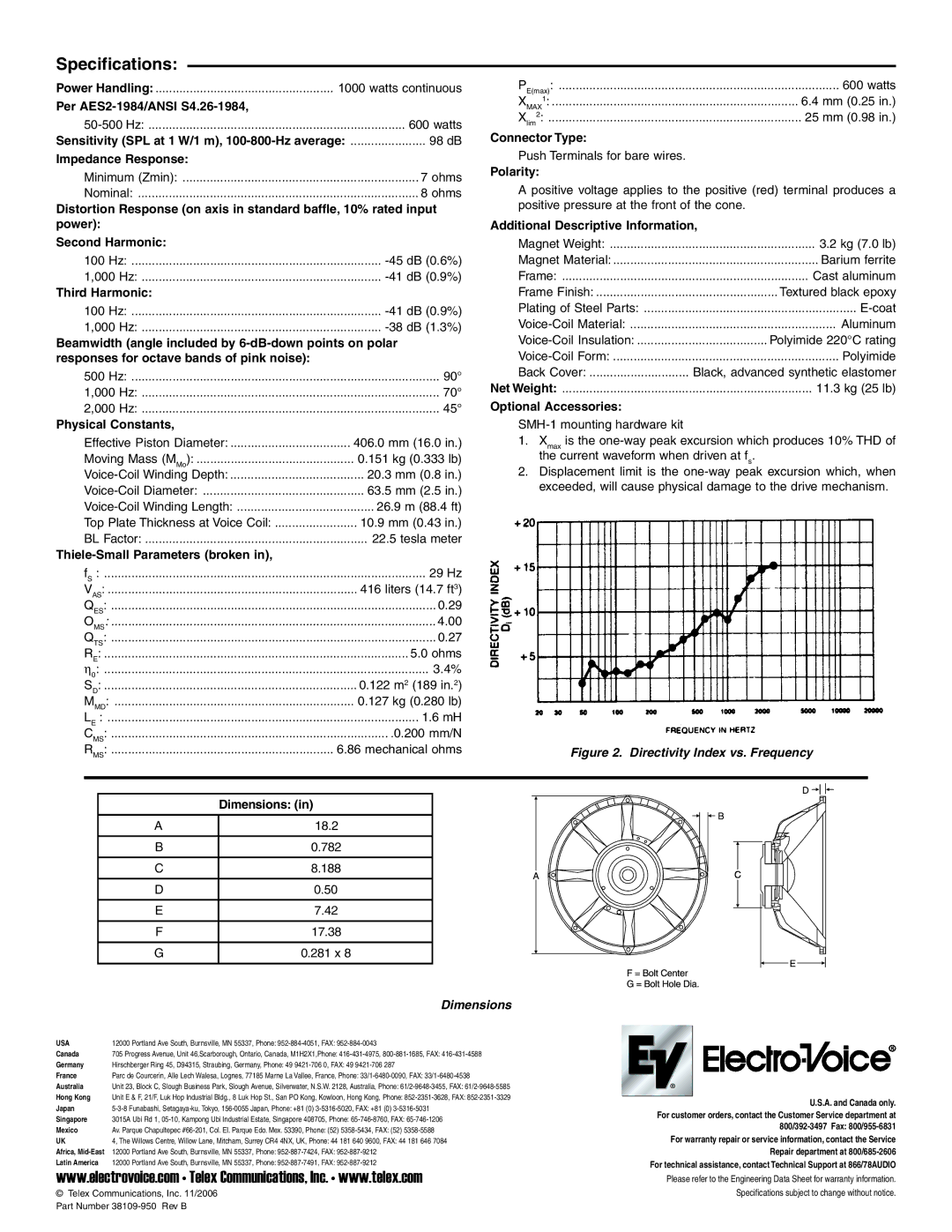 Electro-Voice EVX-180B specifications Specifications 