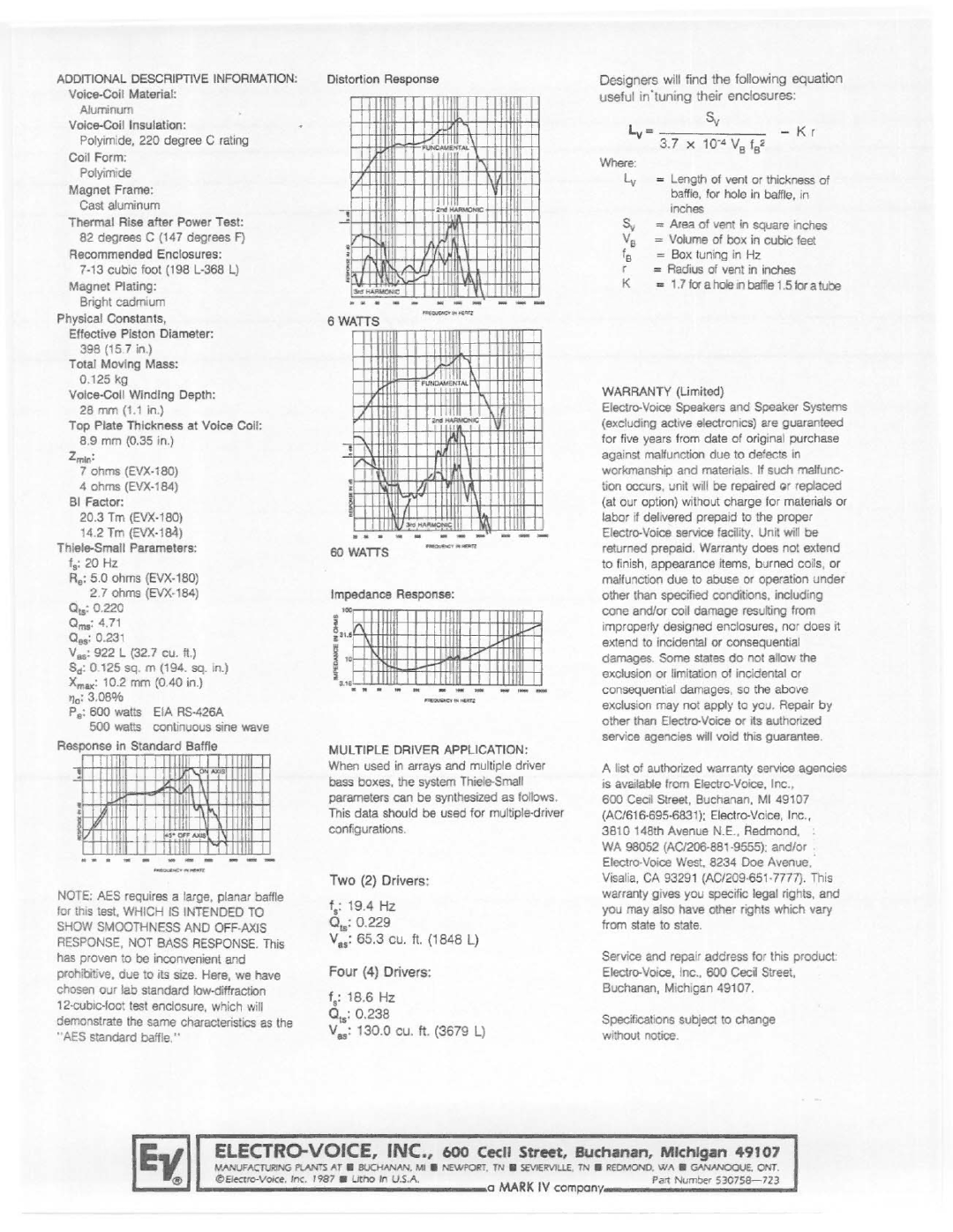 Electro-Voice EVX-184, EVX-180 manual 