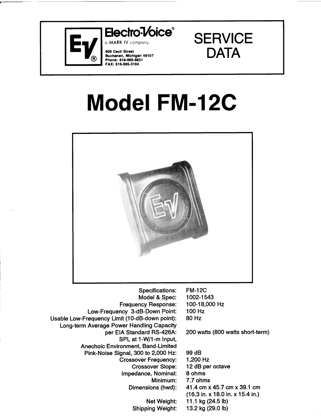 Electro-Voice FM-12C manual 