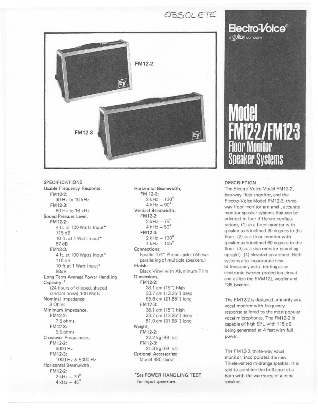 Electro-Voice FM12-2, FM12-3 manual 