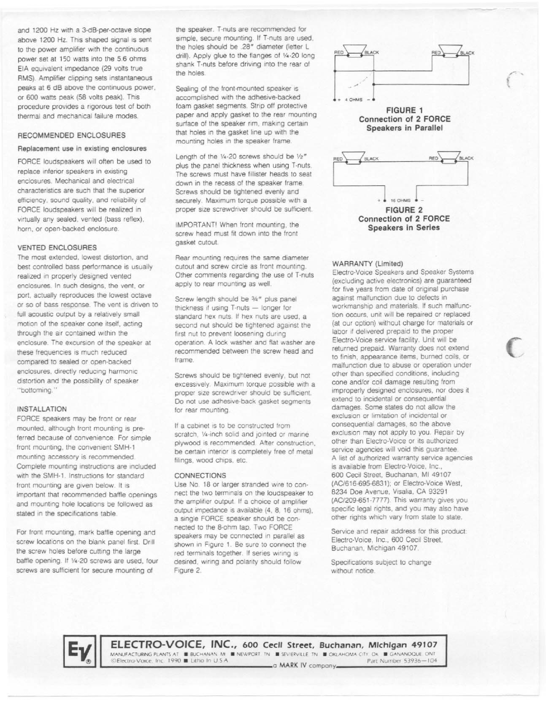 Electro-Voice Force 10, Force 12, Force 15 manual 