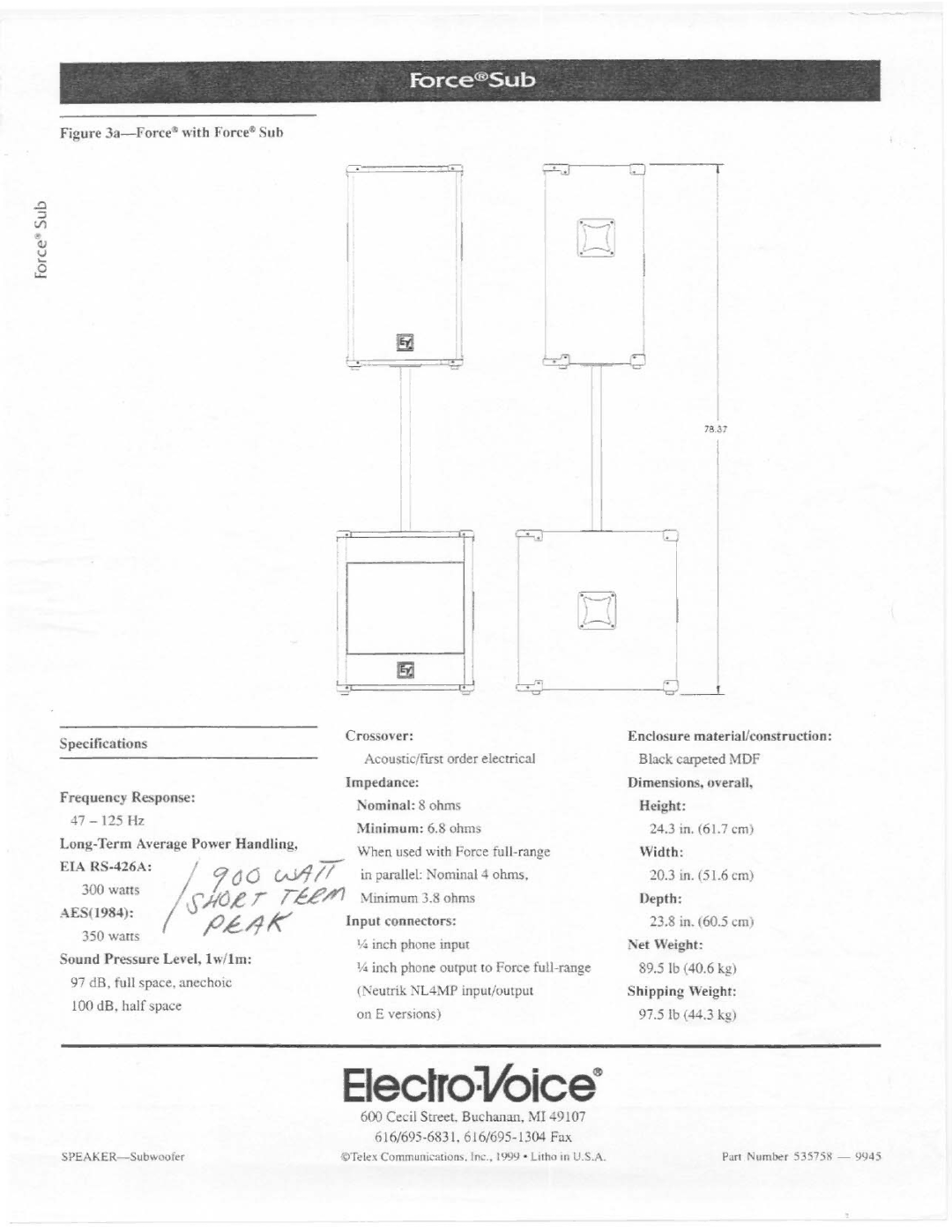 Electro-Voice Force Sub manual 