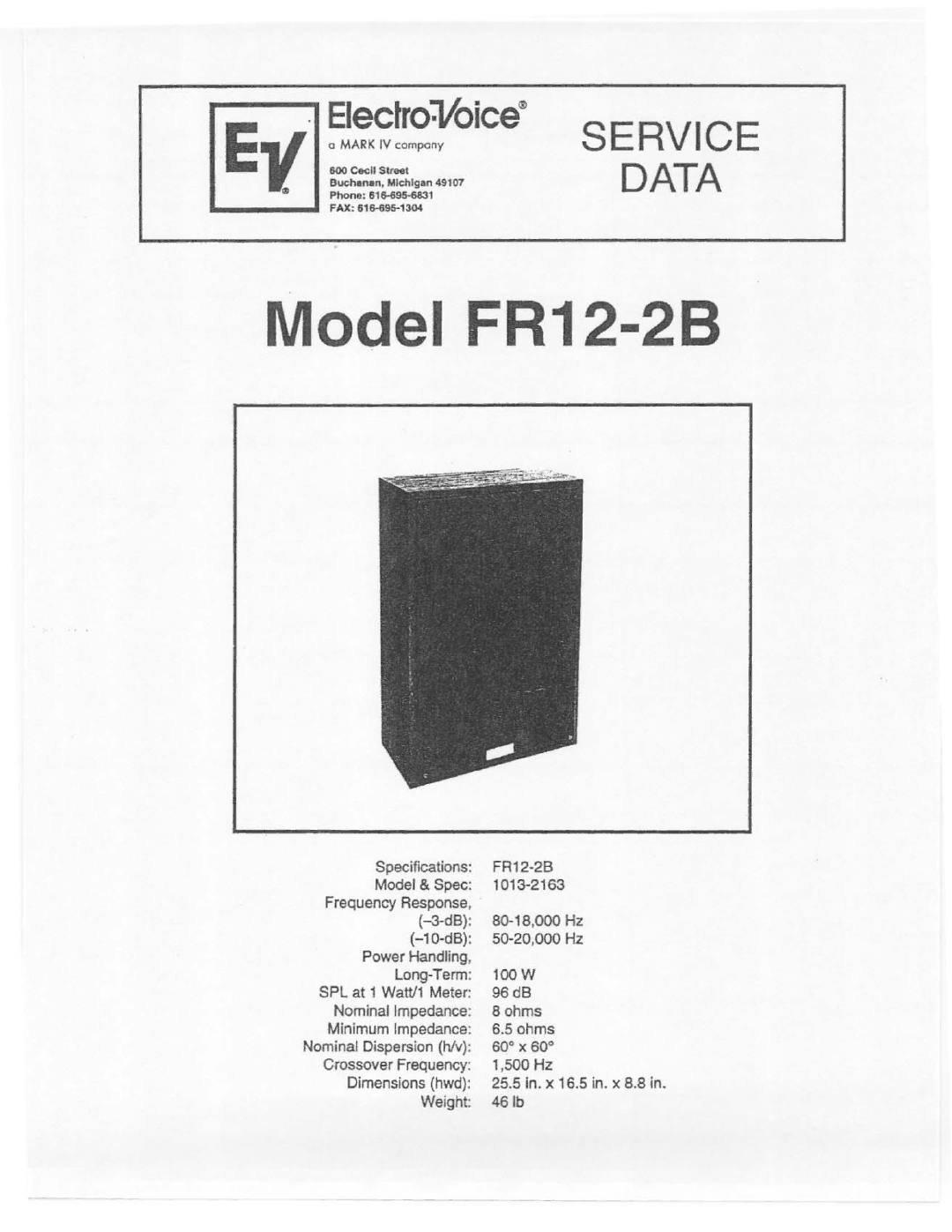 Electro-Voice FR12-2B manual 