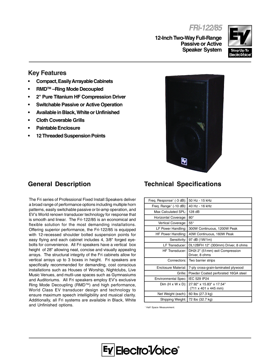 Electro-Voice FRi-122/85 technical specifications General Description 