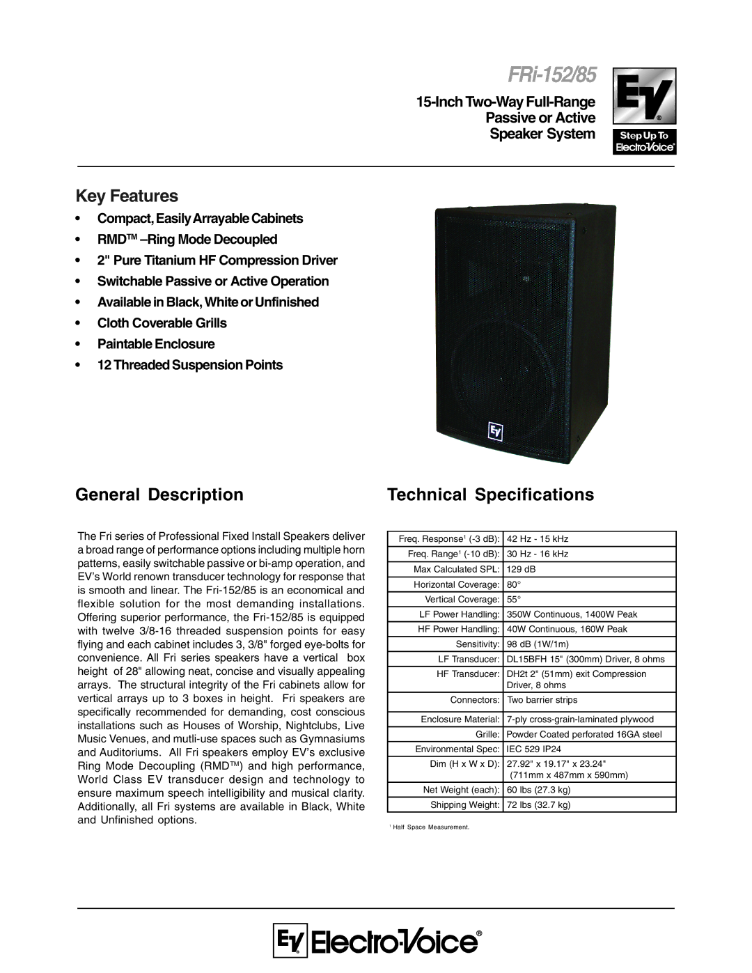 Electro-Voice FRi-152/85 technical specifications General Description 