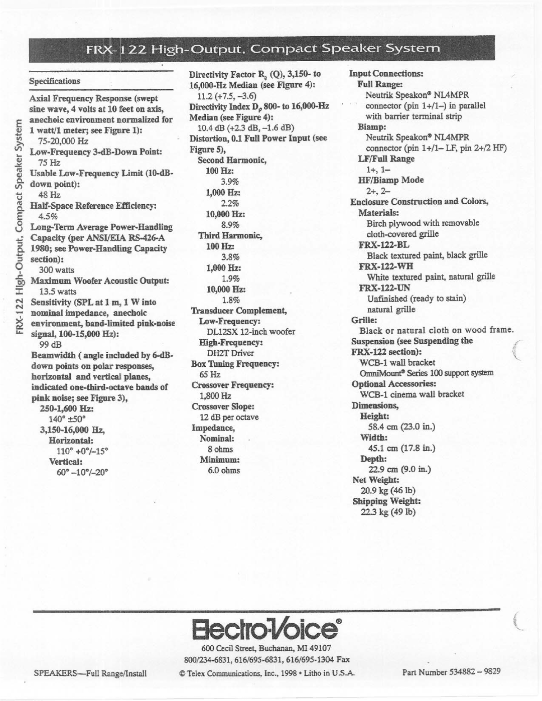 Electro-Voice FRX-122 manual 