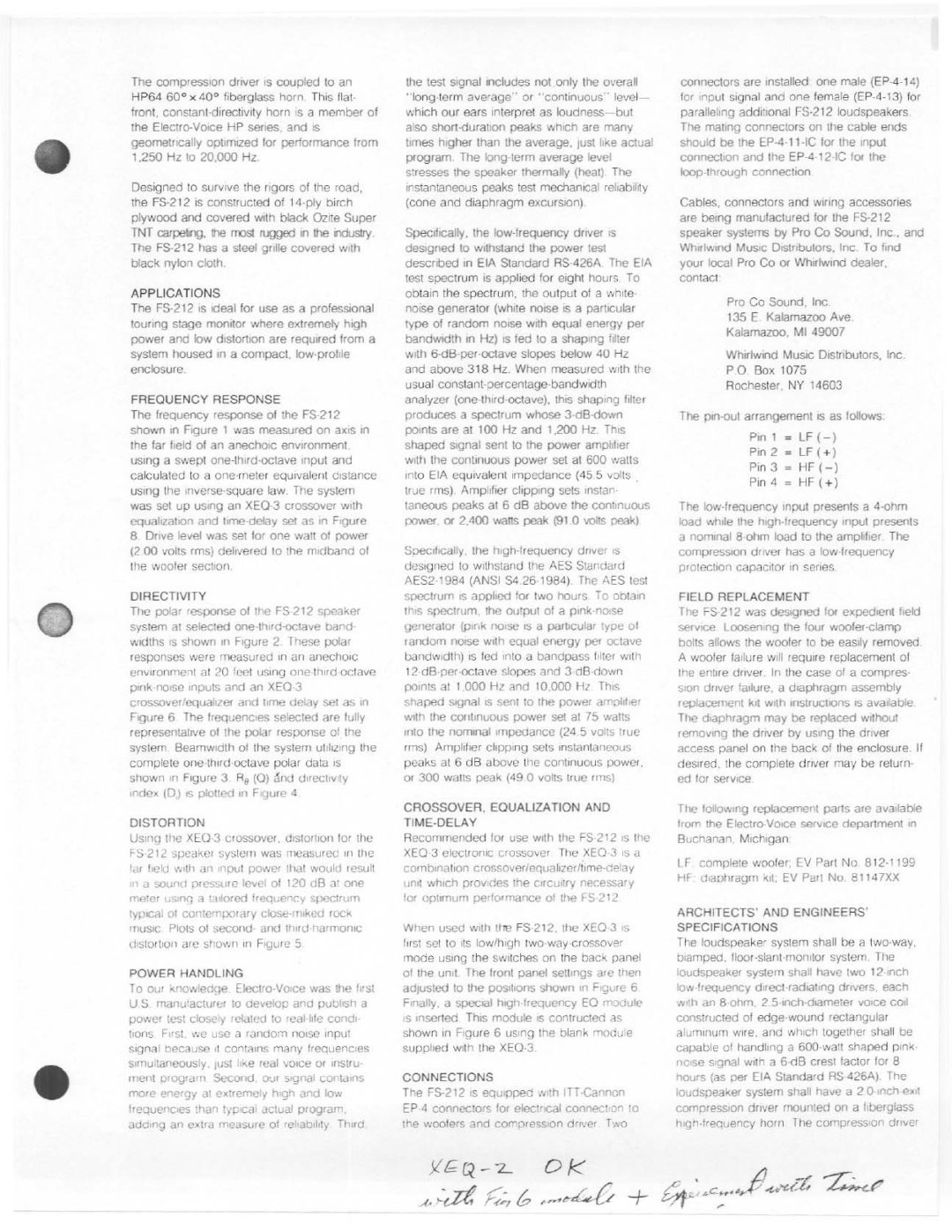 Electro-Voice FS-212 manual 