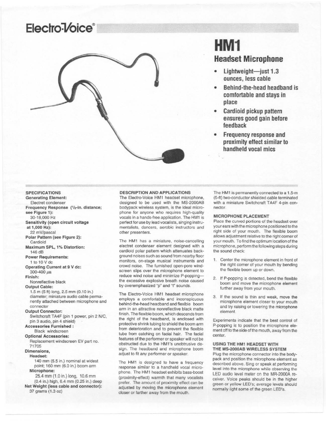 Electro-Voice HM1 manual 