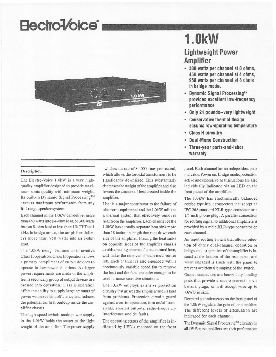 Electro-Voice Lightweight Power Amplifier manual 