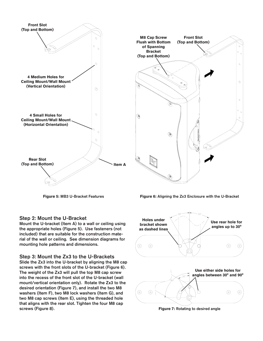 Electro-Voice MB3 installation instructions Mount the U-Bracket, Mount the Zx3 to the U-Brackets 