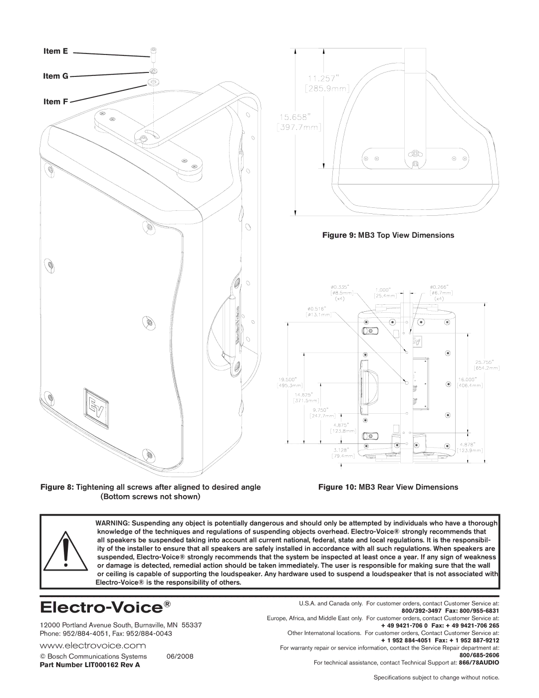 Electro-Voice MB3 installation instructions Electro-Voice 