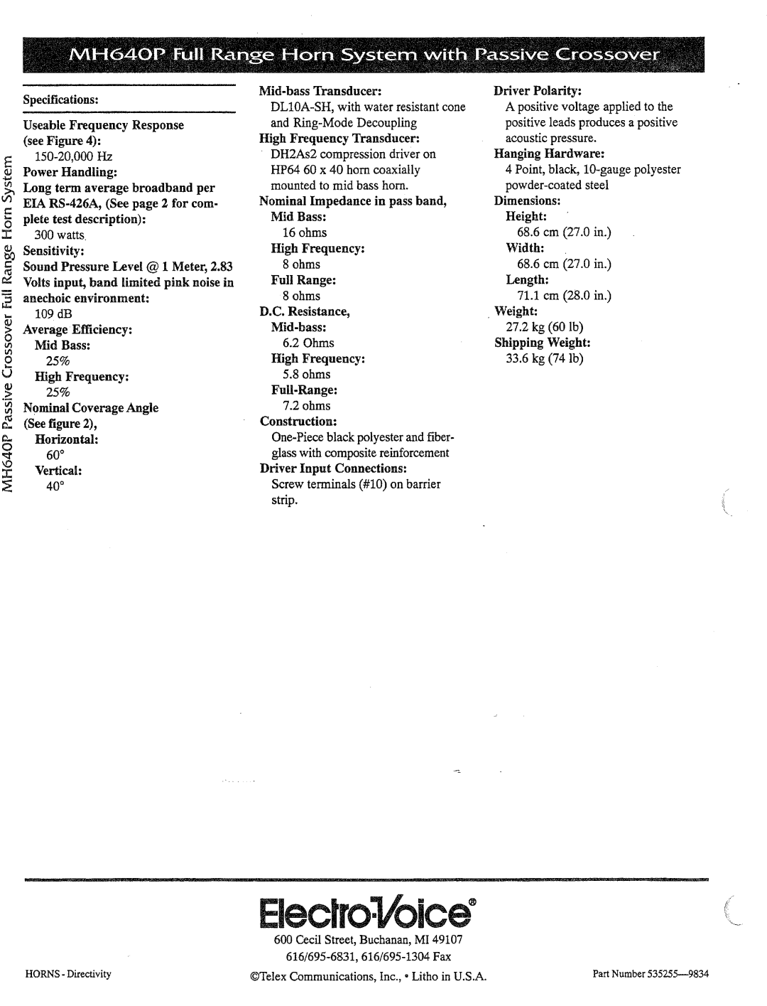 Electro-Voice MH640P manual 