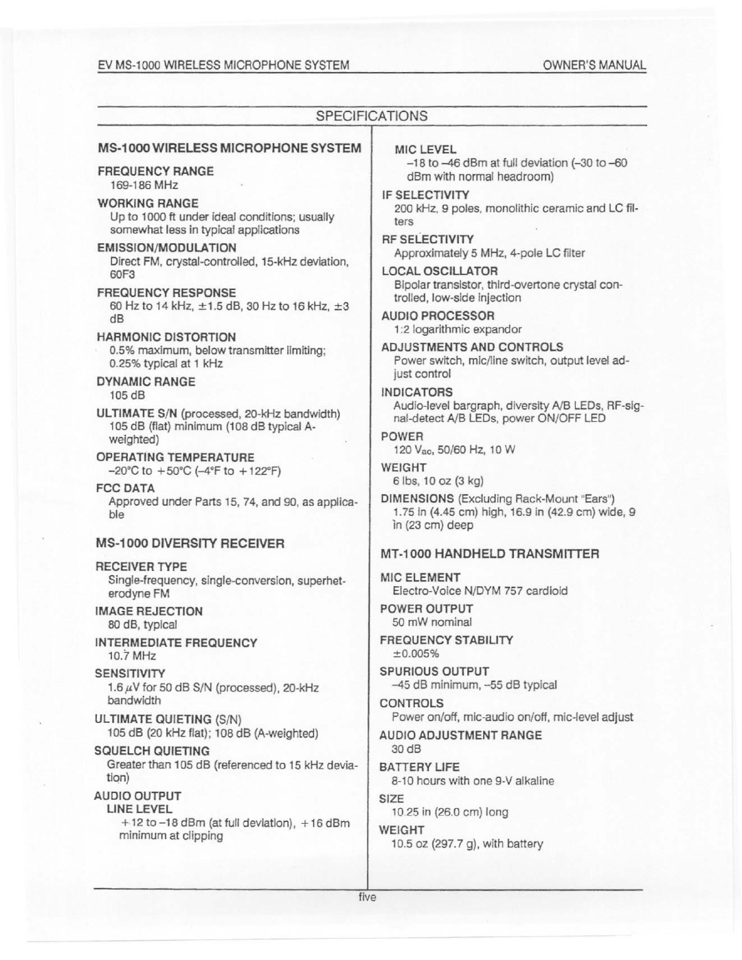 Electro-Voice MS-1000 manual 