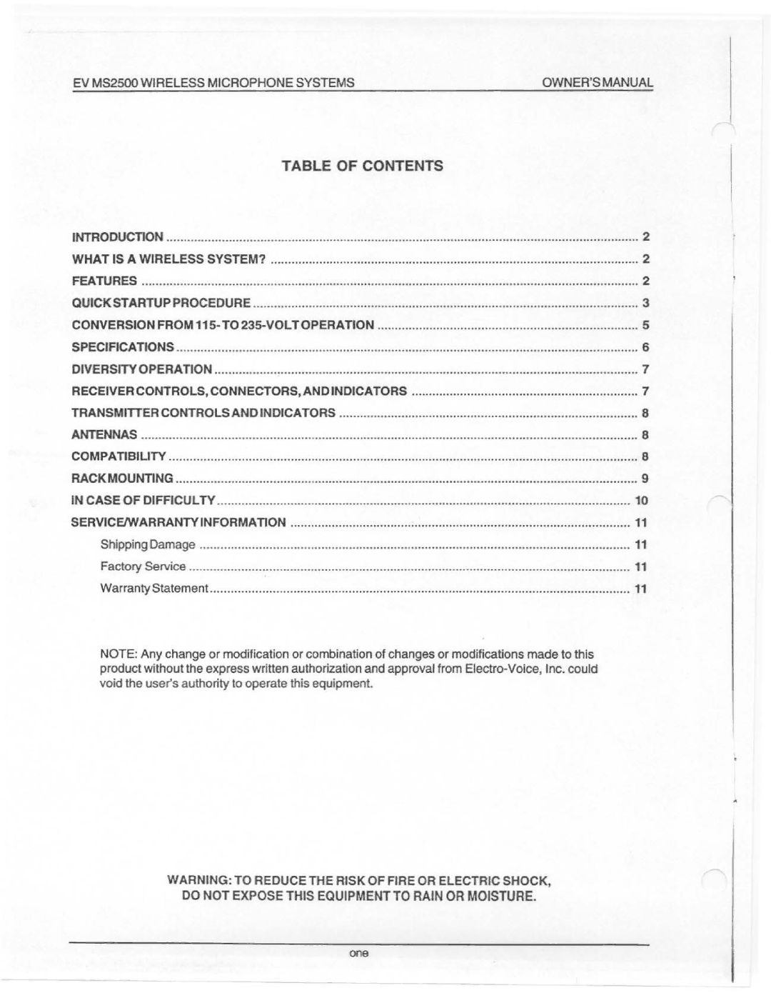 Electro-Voice MS2500 manual 