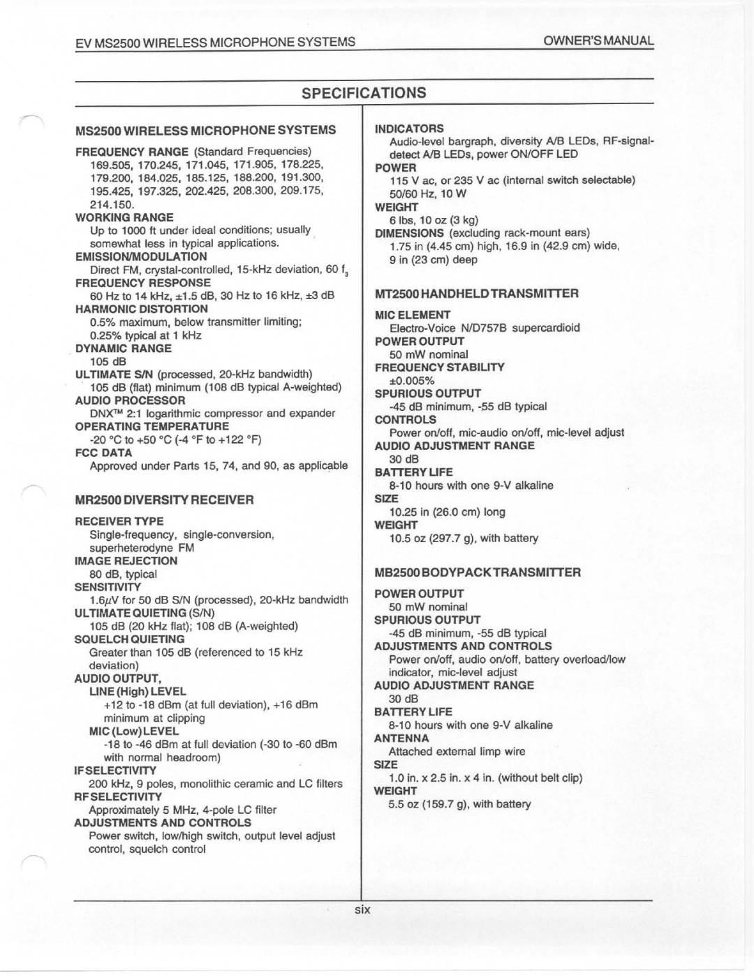 Electro-Voice MS2500 manual 