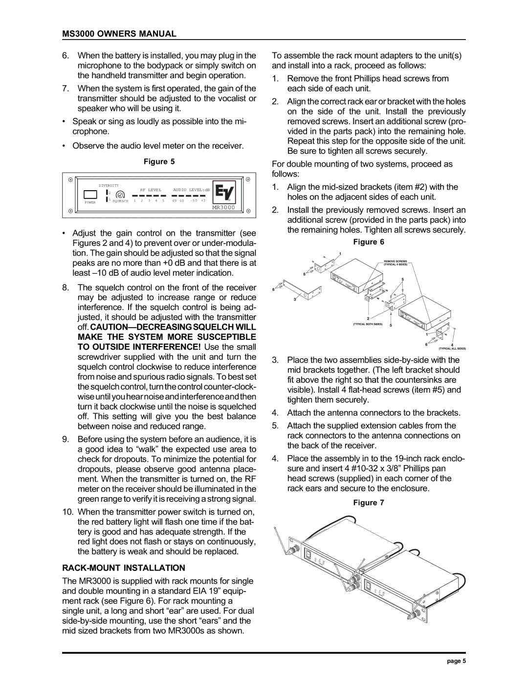 Electro-Voice MS3000 manual Follows, RACK-MOUNT Installation 