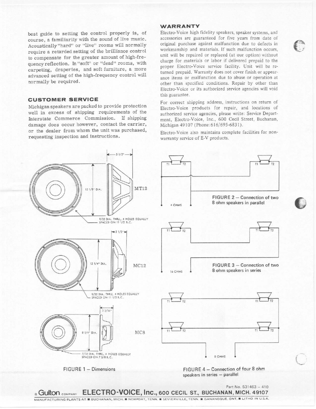 Electro-Voice MC12, MT12, MC8 manual 