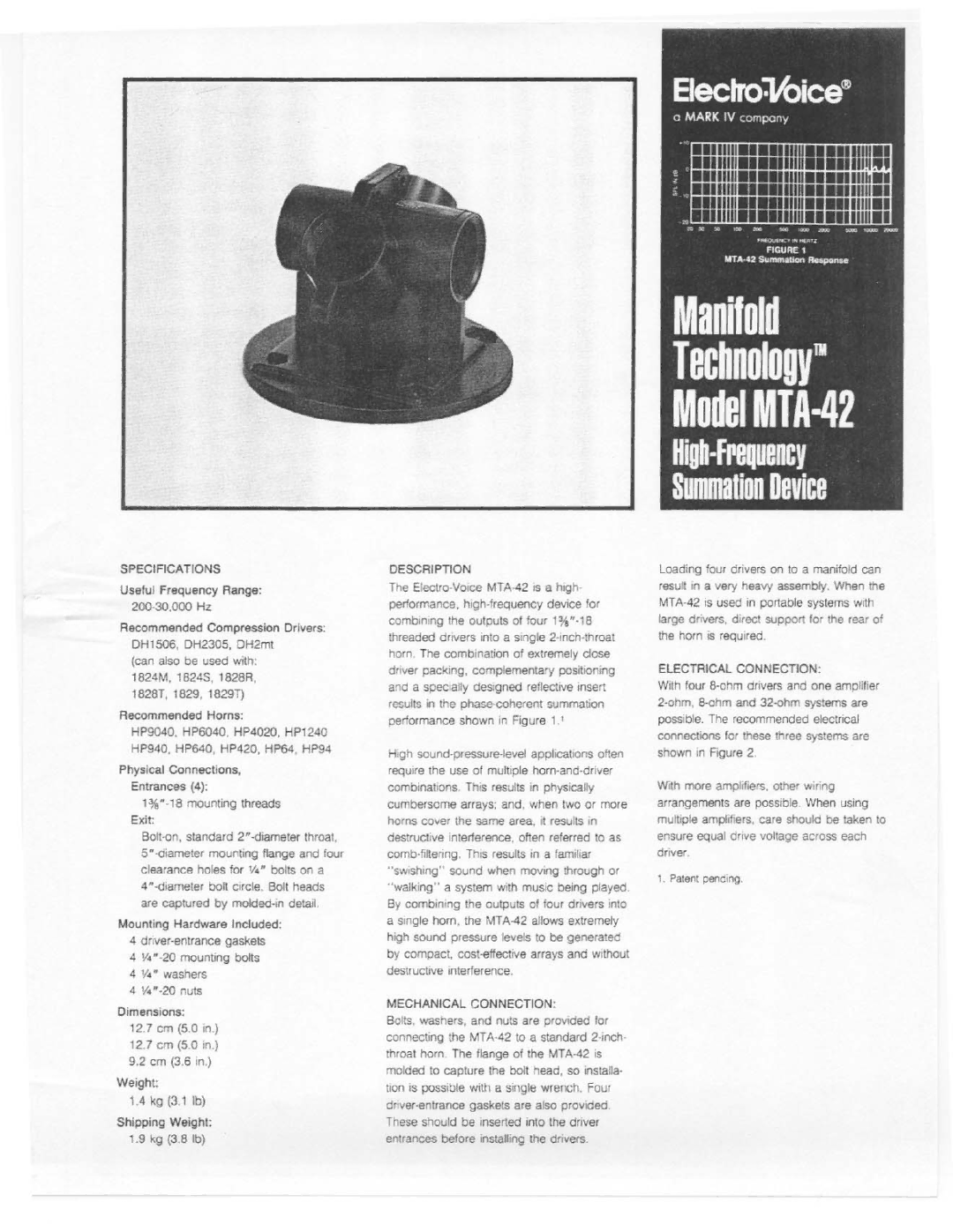 Electro-Voice MTA-42 manual 