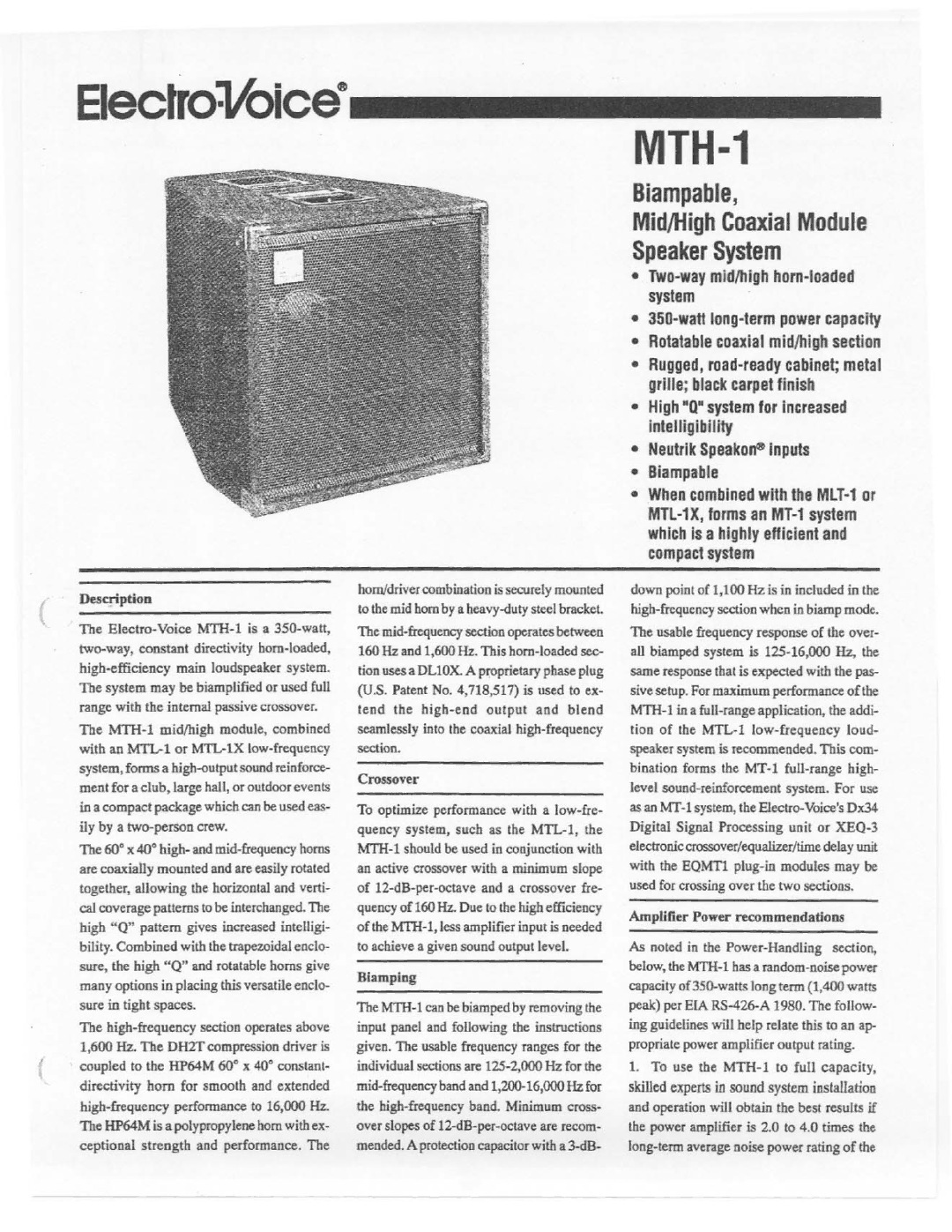 Electro-Voice MTH-1 manual 