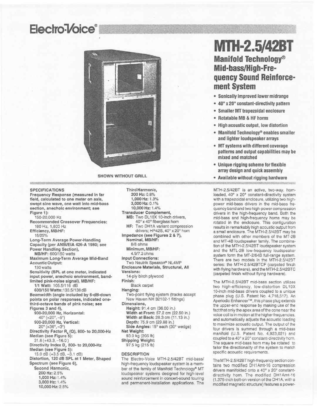 Electro-Voice MTH 2.5/42BT manual 