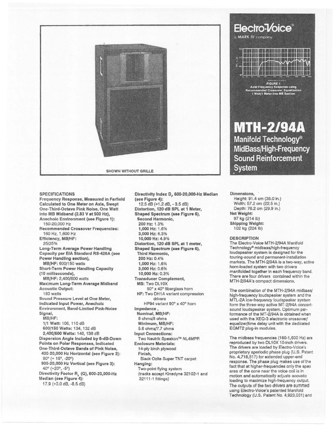 Electro-Voice MTH 2/94A manual 