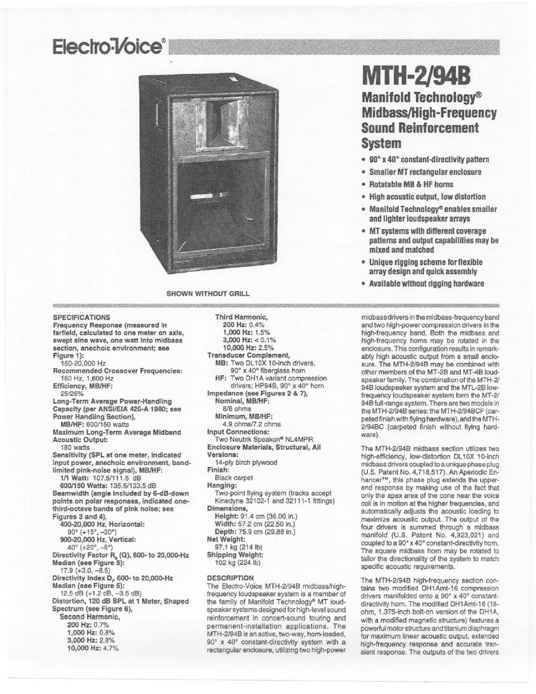 Electro-Voice MTH-2/94B manual 