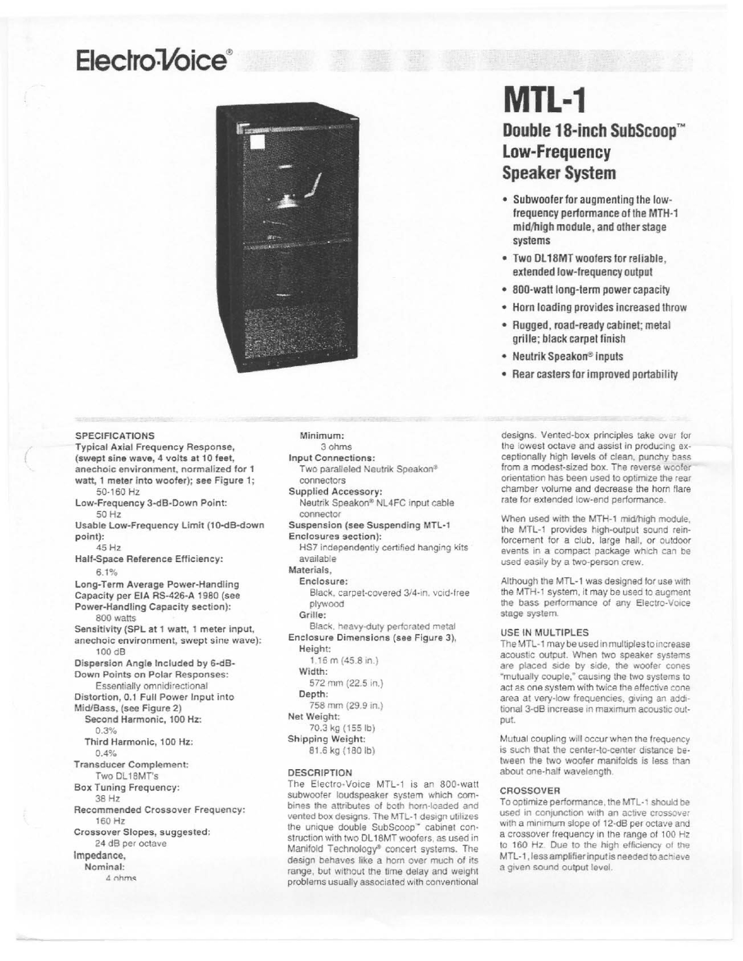 Electro-Voice MTL-1 manual 