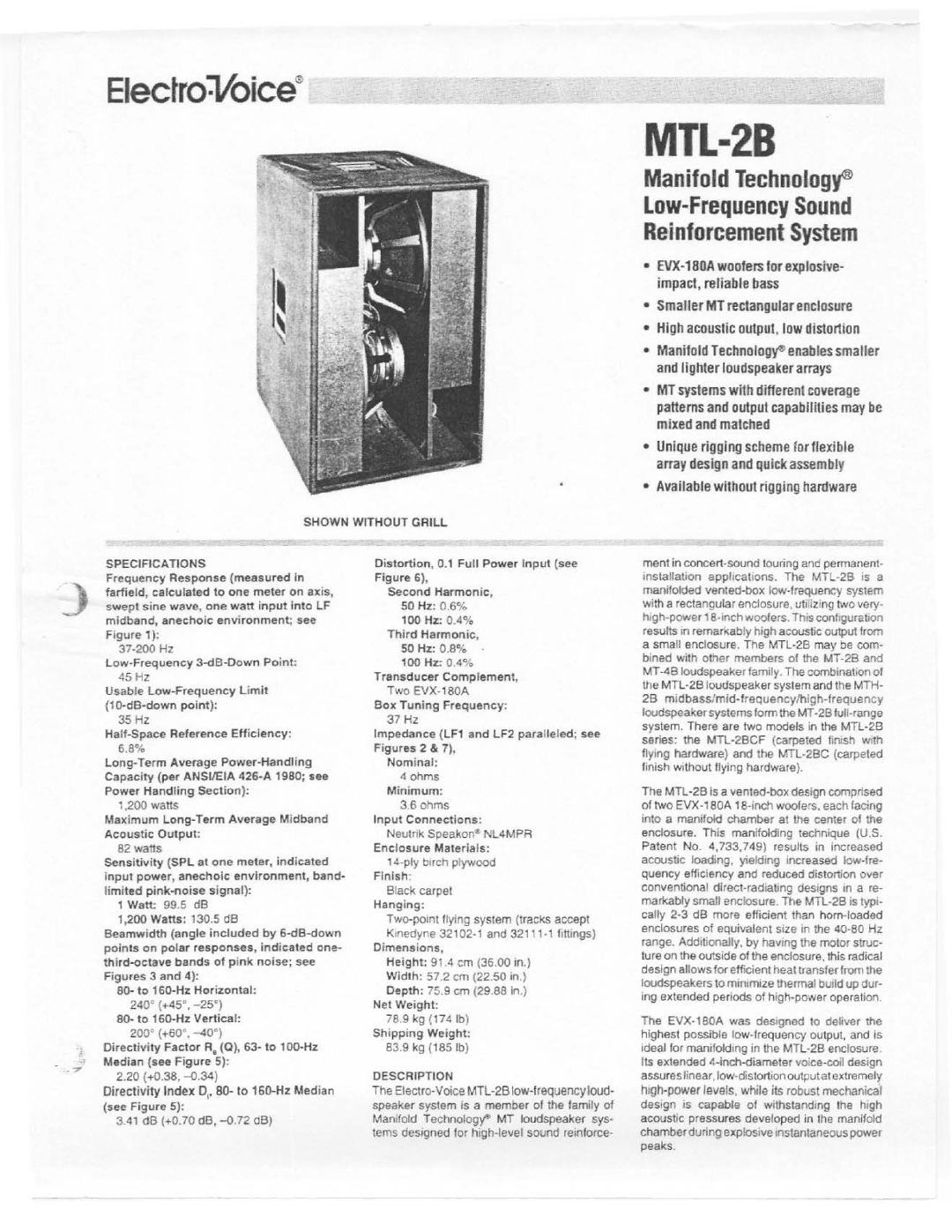 Electro-Voice MTL-2B manual 