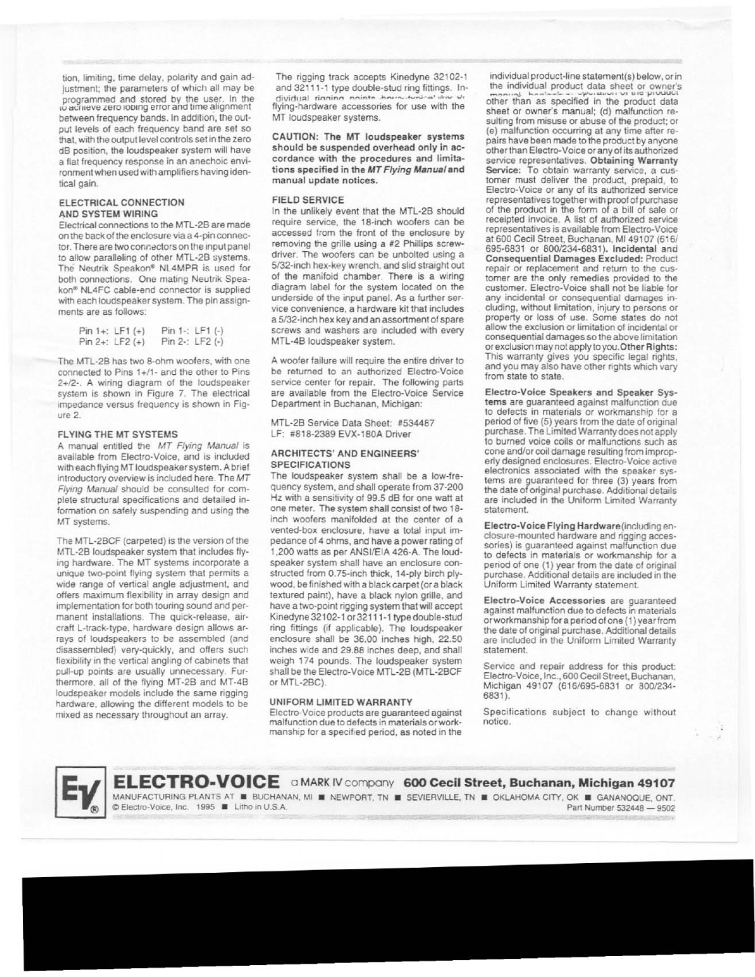 Electro-Voice MTL-2B manual 