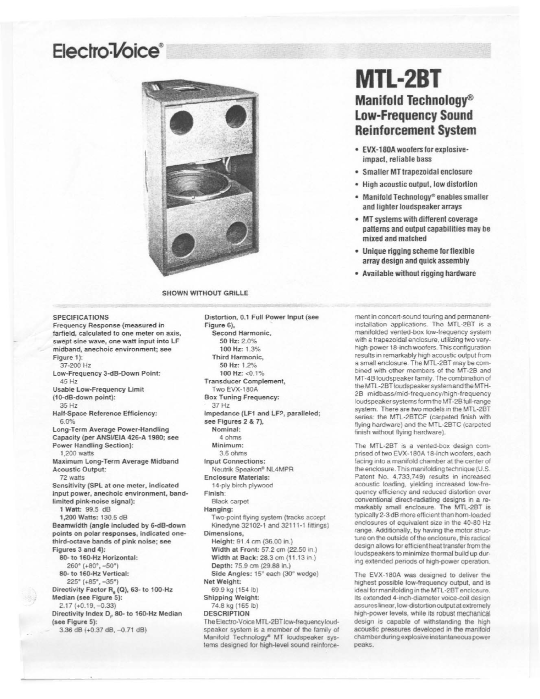 Electro-Voice MTL-2BT manual 