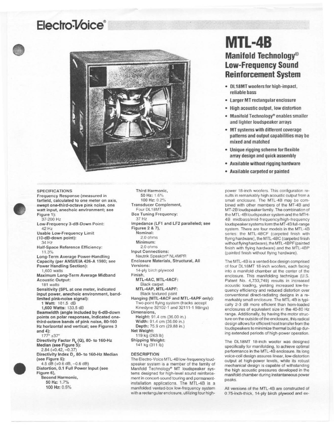 Electro-Voice MTL-4B manual 