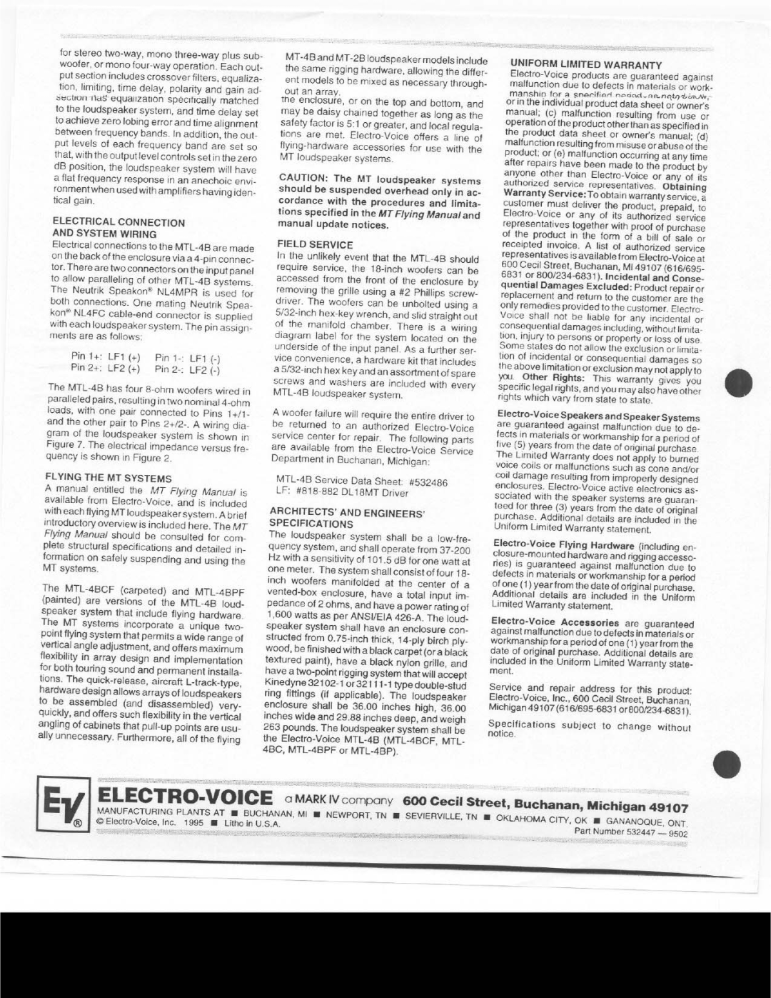 Electro-Voice MTL-4B manual 